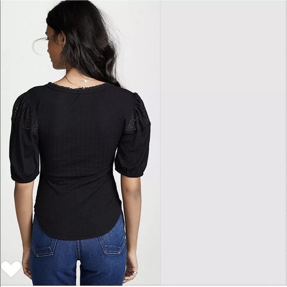 Free People St. James Black Crochet Lace Tee Top - Picture 12 of 13